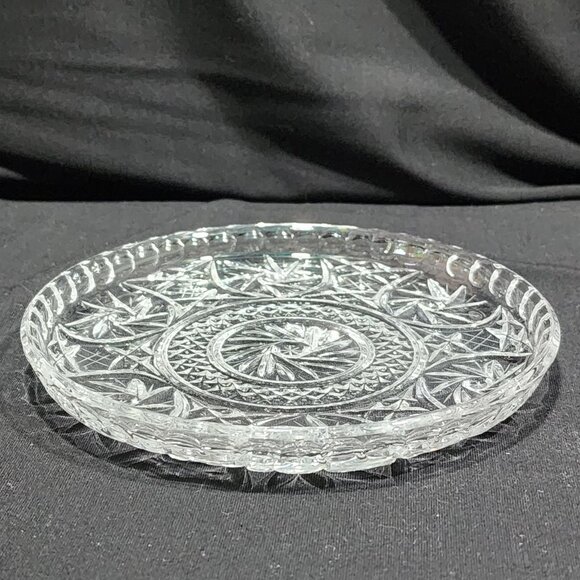 Bohemian Czech Pinwheel Design Cut Crystal Glass Other - Antique Bohemian Czech Pinwheel Design Cut Crystal Decorative Luncheon 6" Plate